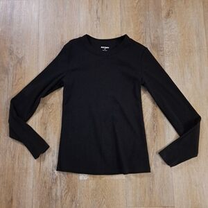 Old Navy Black Snug Ribbed Long-Sleeve Crewneck T-Shirt Women's Size Medium